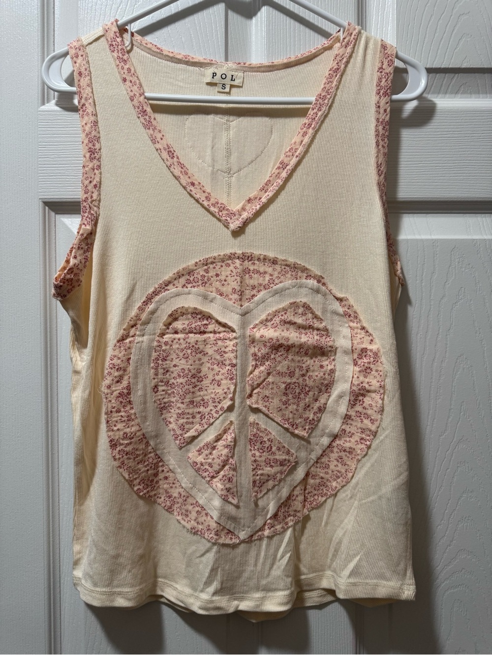POL Cream Tank Top with Pink Floral Peace-Heart